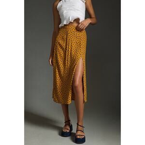 nwt ANTHROPOLOGIE MAEVE sz 14 Lille Side-Slit Midi Skirt in yellow motif